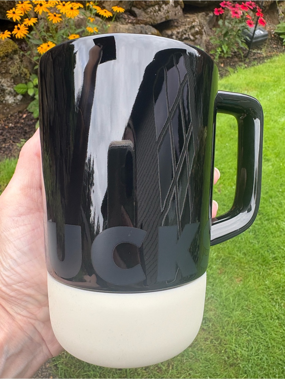 Starbucks 2025 Black & White Desktop Word Mark Logo Ceramic Mug w/ Silicone Boot